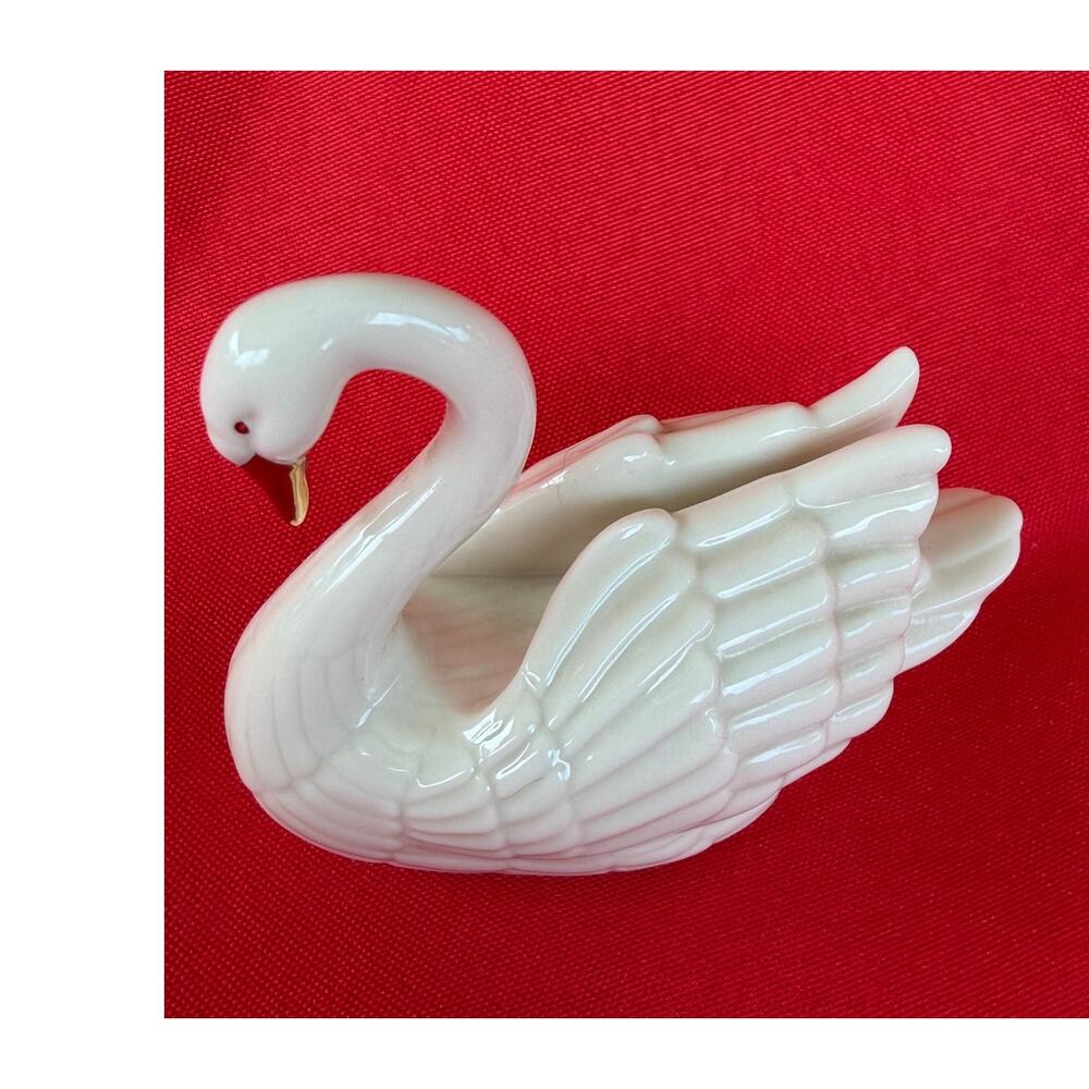 RARE Vintage Lenox Porcelain Swan 24K Gold Trim Wedding Cake Topper Card Holder
